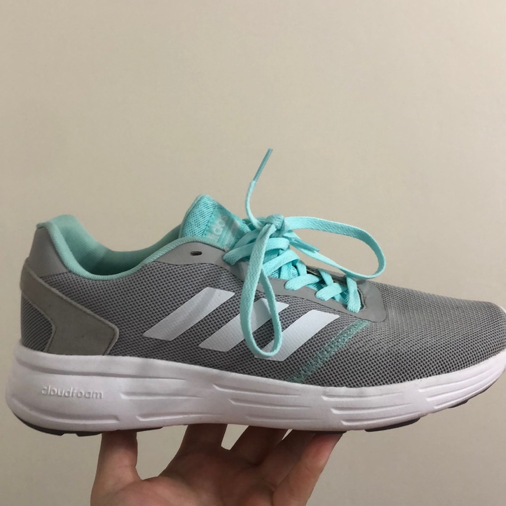Gray and Turquoise Adidas Running Shoes